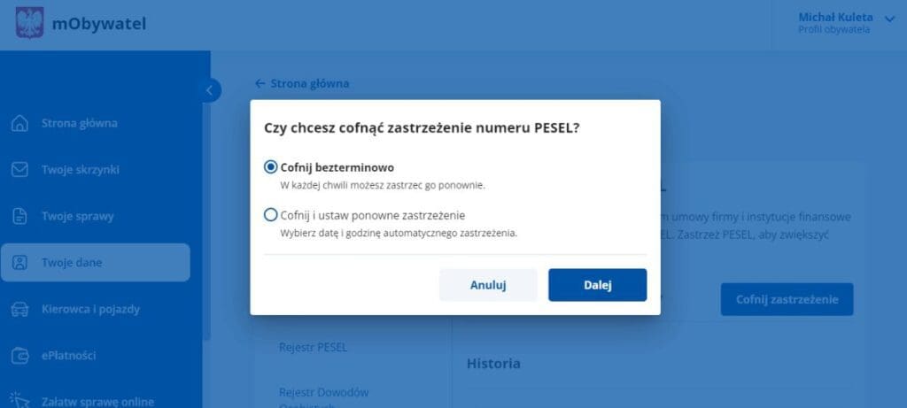 Zastrzegłeś PESEL? Konta w banku nie założysz 4 cofniecie zastrzezenia pesel