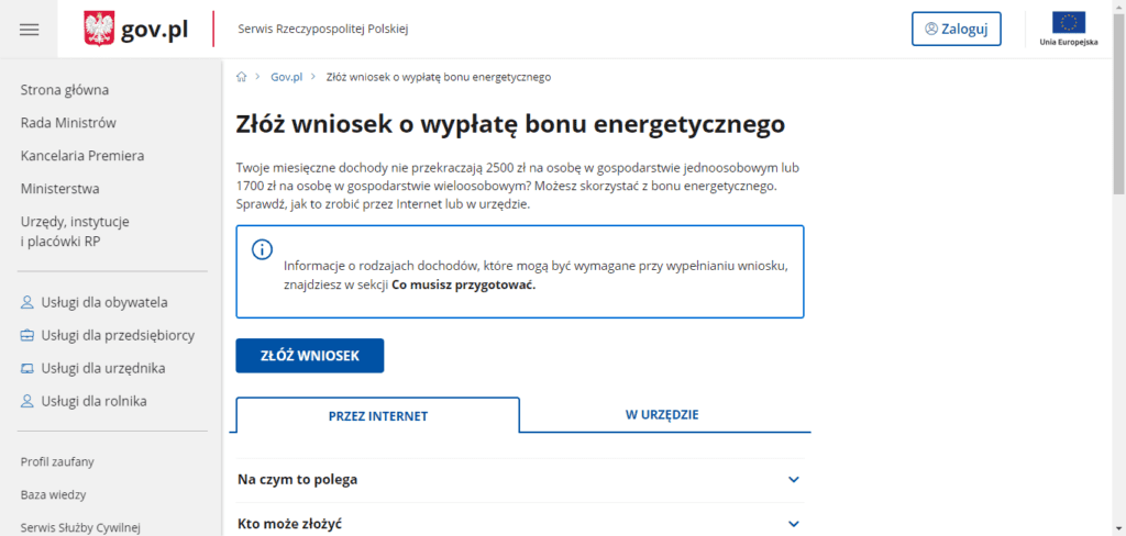 wniosek o bon energetyczny logowanie